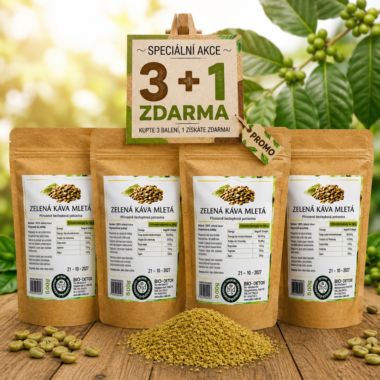 Akce zelená káva 3 + 1 ZDARMA